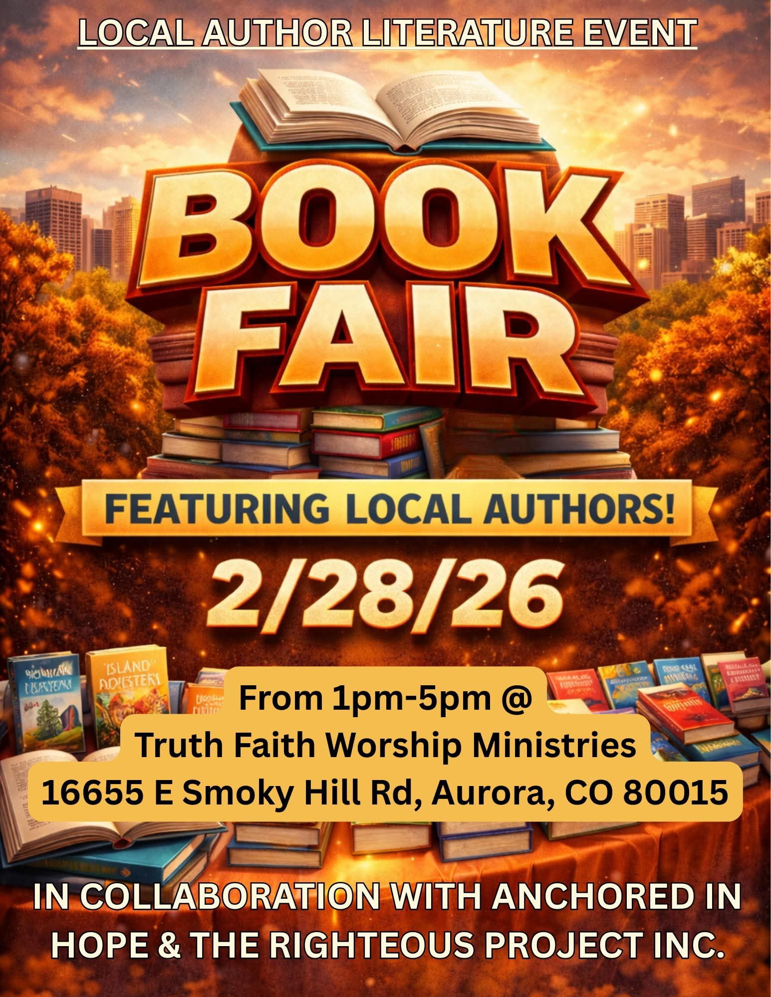 Book Signing at 16655 E Smoky Hill Rd Aurora CO 80015 on 2-28-2026 from 1pm to 5pm